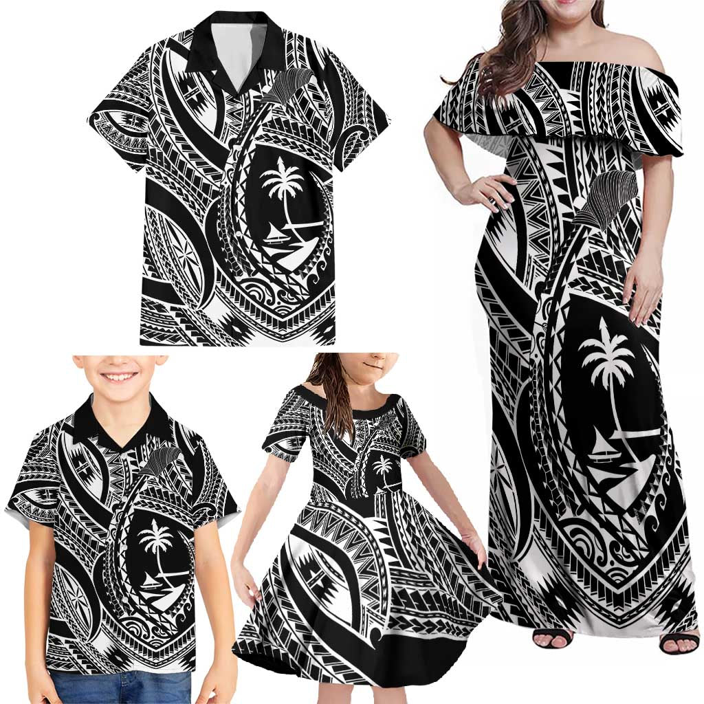 Hafa Adai Guam Inspired Tattoo Family Matching Off Shoulder Maxi Dress and Hawaiian Shirt LT9 - Polynesian Pride