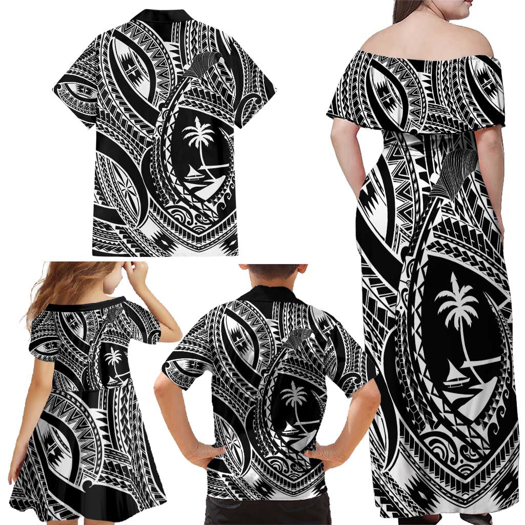 Hafa Adai Guam Inspired Tattoo Family Matching Off Shoulder Maxi Dress and Hawaiian Shirt LT9 - Polynesian Pride