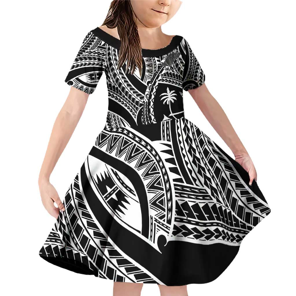 Hafa Adai Guam Inspired Tattoo Family Matching Off Shoulder Short Dress and Hawaiian Shirt LT9 Daughter's Dress Black - Polynesian Pride