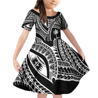 Hafa Adai Guam Inspired Tattoo Family Matching Off Shoulder Short Dress and Hawaiian Shirt LT9 Daughter's Dress Black - Polynesian Pride
