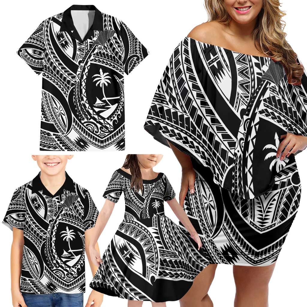 Hafa Adai Guam Inspired Tattoo Family Matching Off Shoulder Short Dress and Hawaiian Shirt LT9 - Polynesian Pride