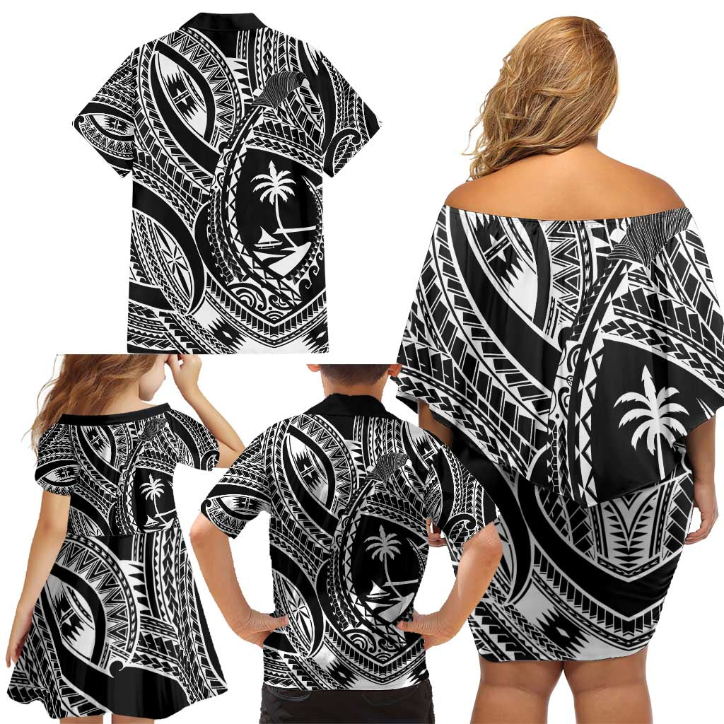 Hafa Adai Guam Inspired Tattoo Family Matching Off Shoulder Short Dress and Hawaiian Shirt LT9 - Polynesian Pride