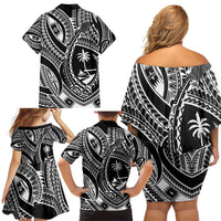 Hafa Adai Guam Inspired Tattoo Family Matching Off Shoulder Short Dress and Hawaiian Shirt LT9 - Polynesian Pride