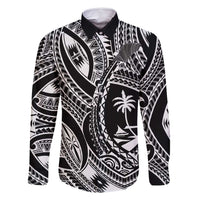 Hafa Adai Guam Inspired Tattoo Family Matching Off Shoulder Short Dress and Hawaiian Shirt LT9 Dad's Shirt - Long Sleeve Black - Polynesian Pride