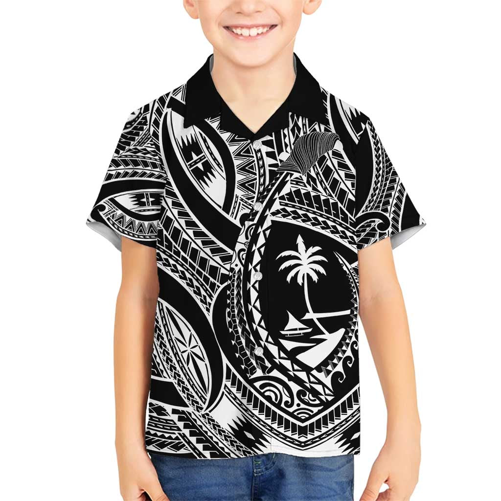 Hafa Adai Guam Inspired Tattoo Family Matching Off Shoulder Short Dress and Hawaiian Shirt LT9 Son's Shirt Black - Polynesian Pride