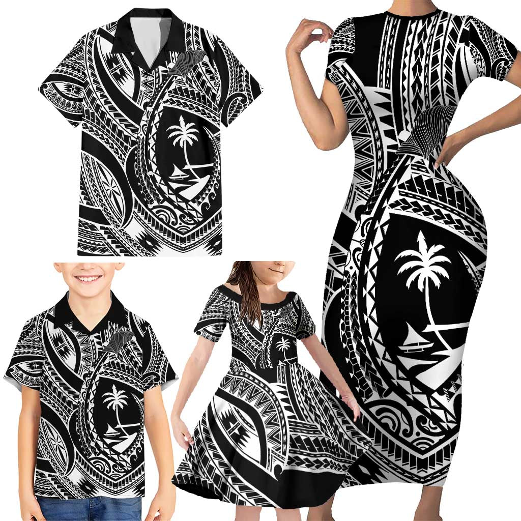Hafa Adai Guam Inspired Tattoo Family Matching Short Sleeve Bodycon Dress and Hawaiian Shirt LT9 - Polynesian Pride
