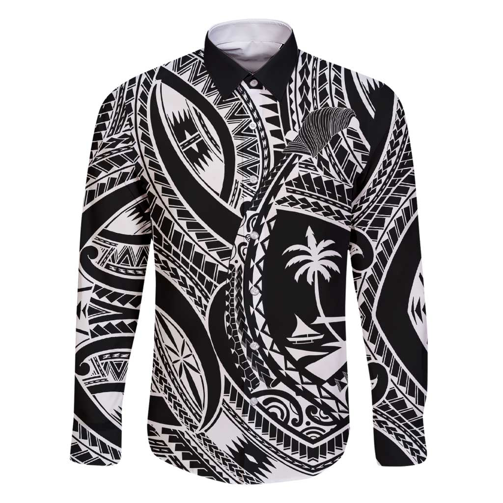 Hafa Adai Guam Inspired Tattoo Family Matching Short Sleeve Bodycon Dress and Hawaiian Shirt LT9 Dad's Shirt - Long Sleeve Black - Polynesian Pride