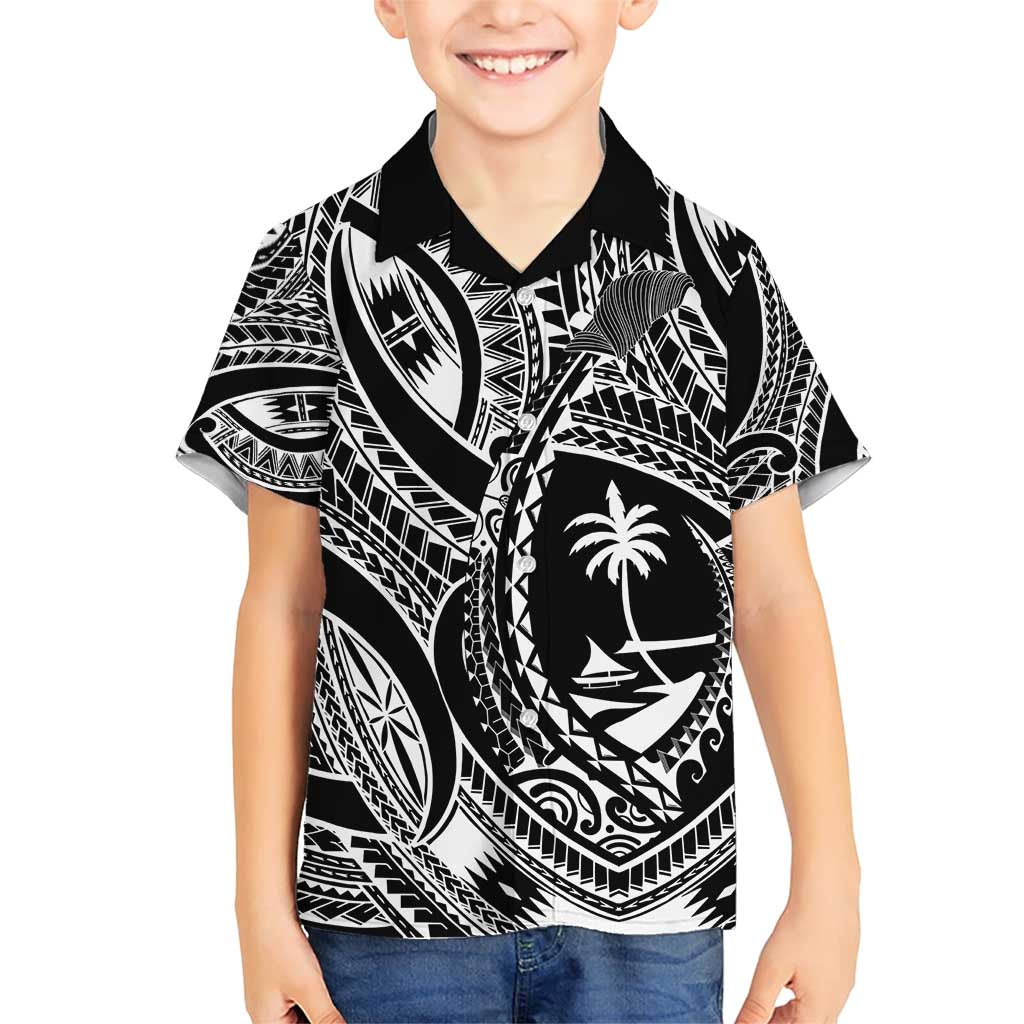Hafa Adai Guam Inspired Tattoo Family Matching Short Sleeve Bodycon Dress and Hawaiian Shirt LT9 Son's Shirt Black - Polynesian Pride
