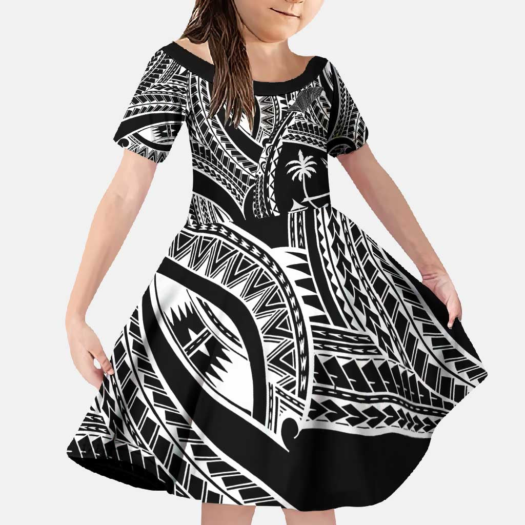 Hafa Adai Guam Inspired Tattoo Family Matching Summer Maxi Dress and Hawaiian Shirt LT9 Daughter's Dress Black - Polynesian Pride