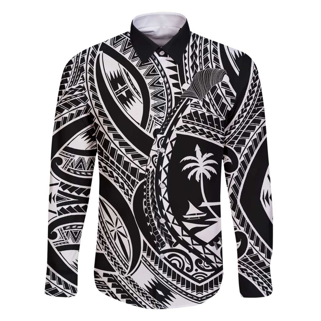 Hafa Adai Guam Inspired Tattoo Family Matching Summer Maxi Dress and Hawaiian Shirt LT9 Dad's Shirt - Long Sleeve Black - Polynesian Pride