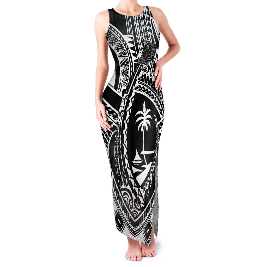 Hafa Adai Guam Inspired Tattoo Family Matching Tank Maxi Dress and Hawaiian Shirt LT9 Mom's Dress Black - Polynesian Pride