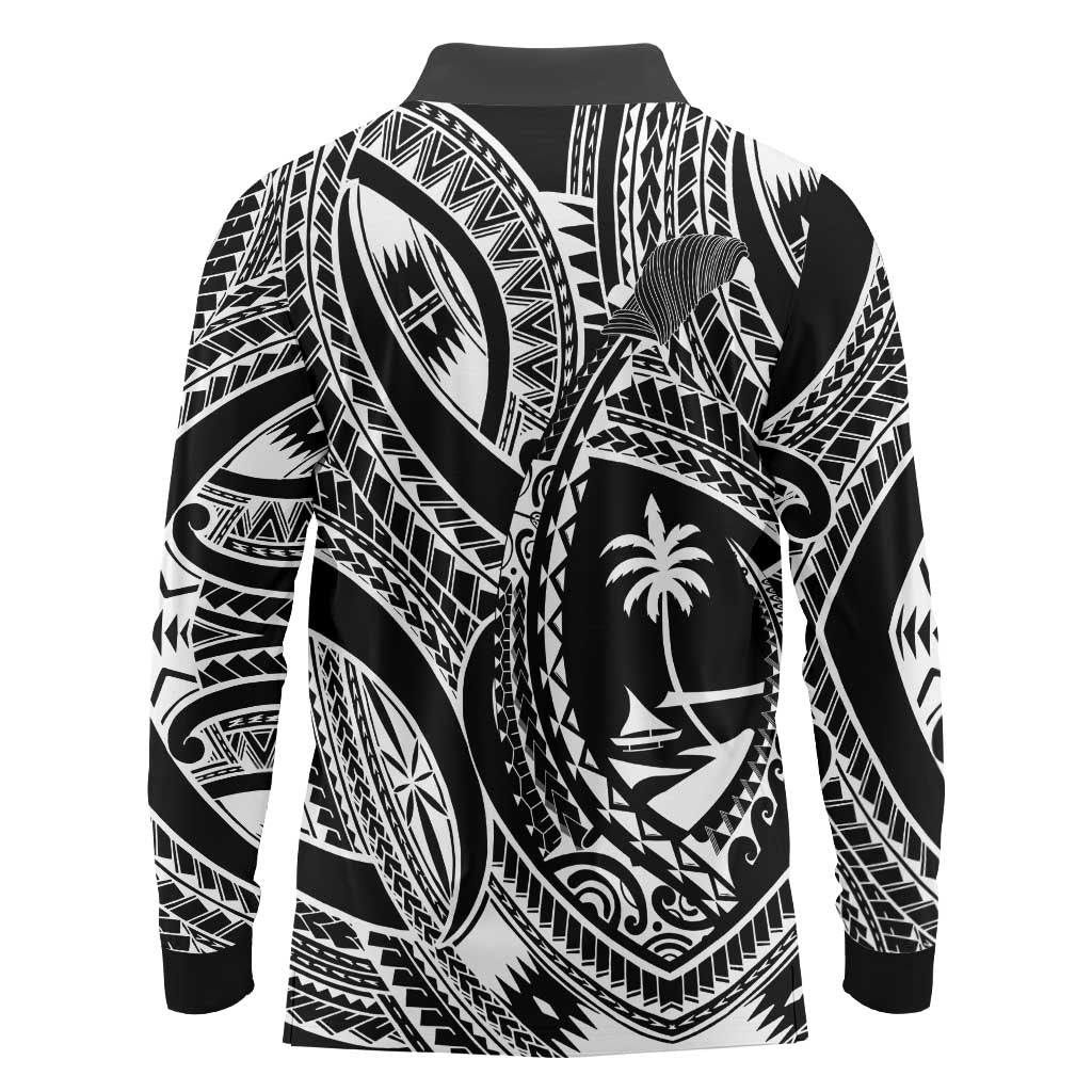 Hafa Adai Guam Inspired Tattoo Long Sleeve Polo Shirt LT9 - Polynesian Pride