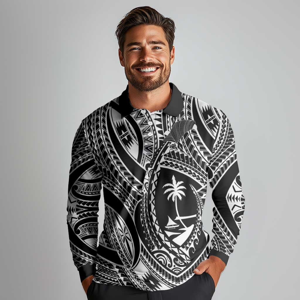 Hafa Adai Guam Inspired Tattoo Long Sleeve Polo Shirt LT9 - Polynesian Pride