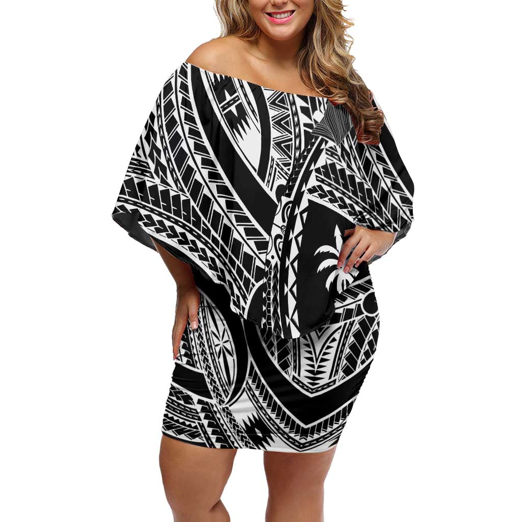 Hafa Adai Guam Inspired Tattoo Off Shoulder Short Dress LT9 Women Black - Polynesian Pride