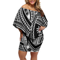 Hafa Adai Guam Inspired Tattoo Off Shoulder Short Dress LT9 Women Black - Polynesian Pride