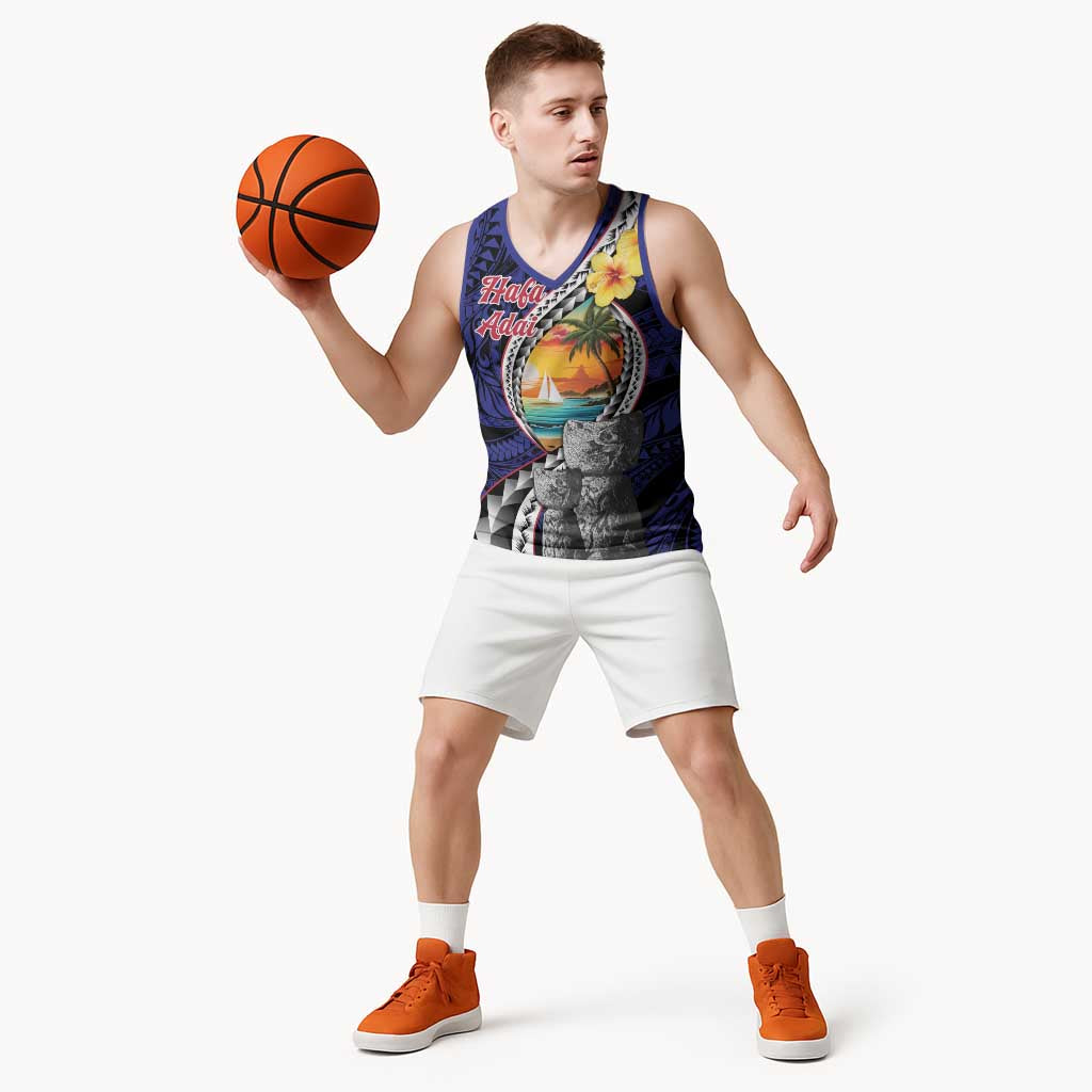 Hafa Adai Guam Seal Latte Stones Artwork Basketball Jersey - Polynesian Pride