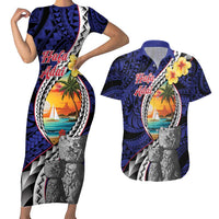 Hafa Adai Guam Seal Latte Stones Artwork Couples Matching Short Sleeve Bodycon Dress and Hawaiian Shirt LT9 Blue - Polynesian Pride