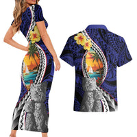 Hafa Adai Guam Seal Latte Stones Artwork Couples Matching Short Sleeve Bodycon Dress and Hawaiian Shirt LT9 - Polynesian Pride