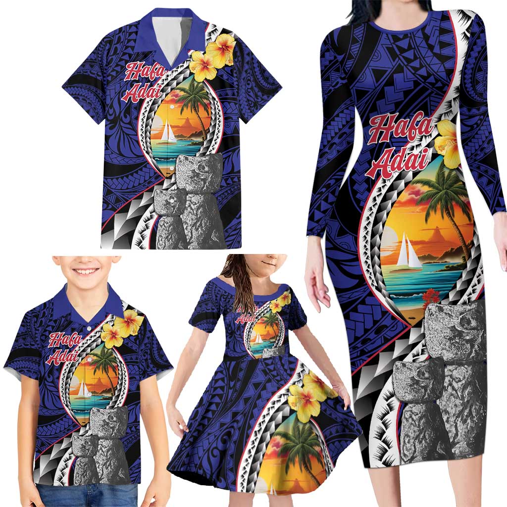 Hafa Adai Guam Seal Latte Stones Artwork Family Matching Long Sleeve Bodycon Dress and Hawaiian Shirt LT9 - Polynesian Pride