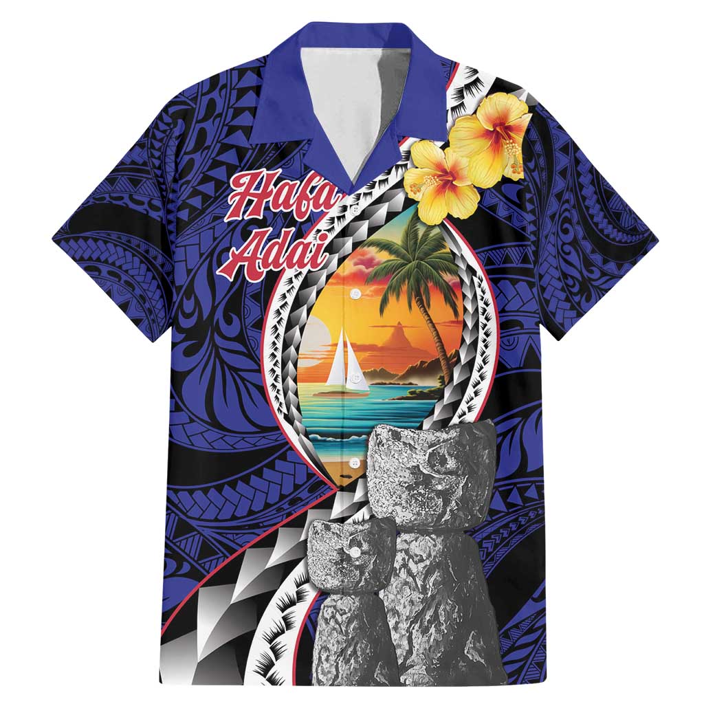 Hafa Adai Guam Seal Latte Stones Artwork Family Matching Mermaid Dress and Hawaiian Shirt LT9 Dad's Shirt - Short Sleeve Blue - Polynesian Pride