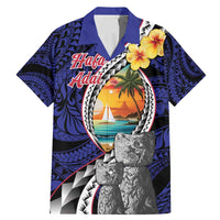 Hafa Adai Guam Seal Latte Stones Artwork Family Matching Mermaid Dress and Hawaiian Shirt LT9 Dad's Shirt - Short Sleeve Blue - Polynesian Pride