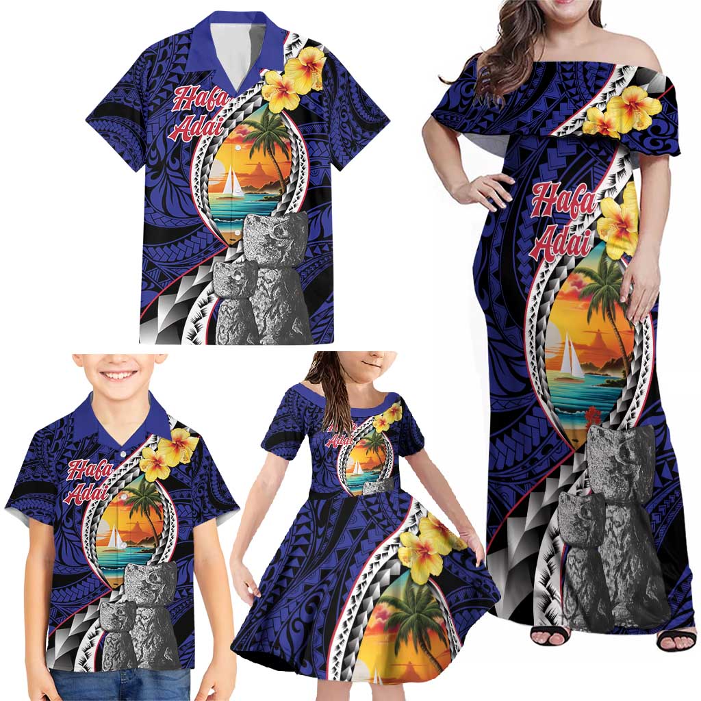 Hafa Adai Guam Seal Latte Stones Artwork Family Matching Off Shoulder Maxi Dress and Hawaiian Shirt LT9 - Polynesian Pride