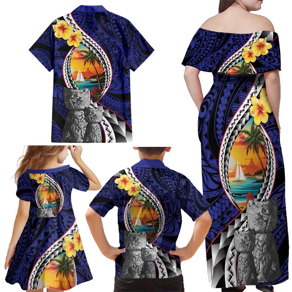 Hafa Adai Guam Seal Latte Stones Artwork Family Matching Off Shoulder Maxi Dress and Hawaiian Shirt LT9 - Polynesian Pride