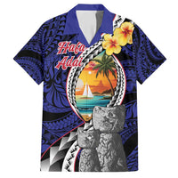 Hafa Adai Guam Seal Latte Stones Artwork Family Matching Off Shoulder Maxi Dress and Hawaiian Shirt LT9 Dad's Shirt - Short Sleeve Blue - Polynesian Pride
