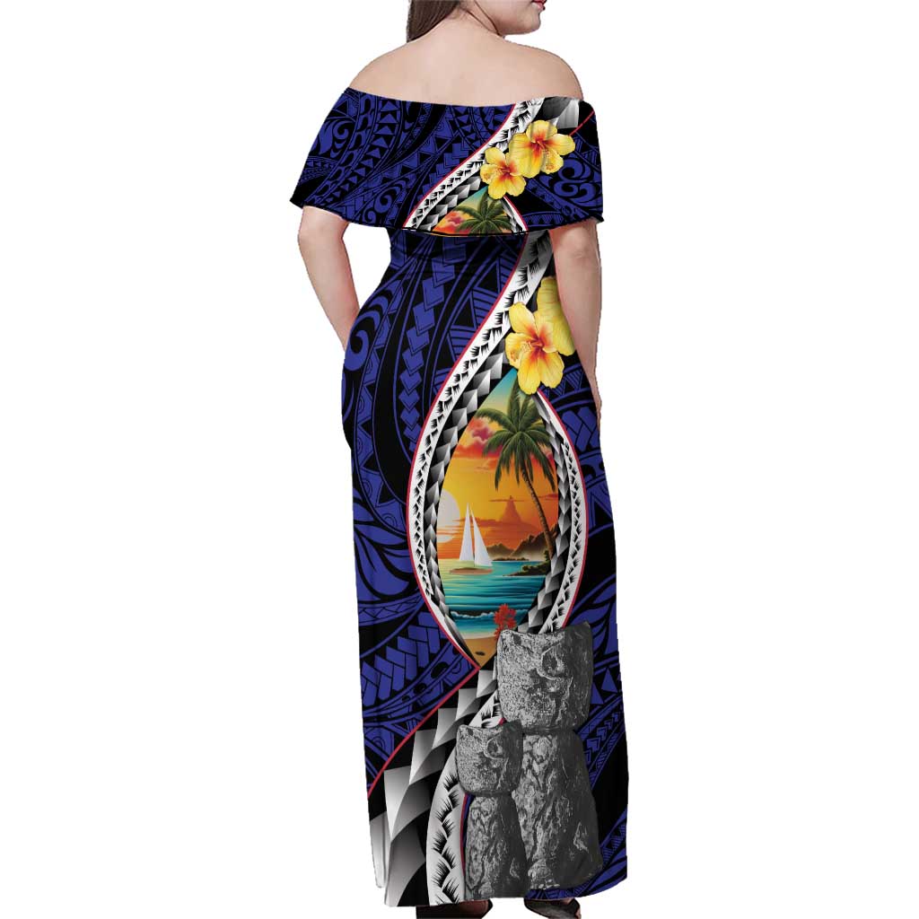 Hafa Adai Guam Seal Latte Stones Artwork Family Matching Off Shoulder Maxi Dress and Hawaiian Shirt LT9 - Polynesian Pride