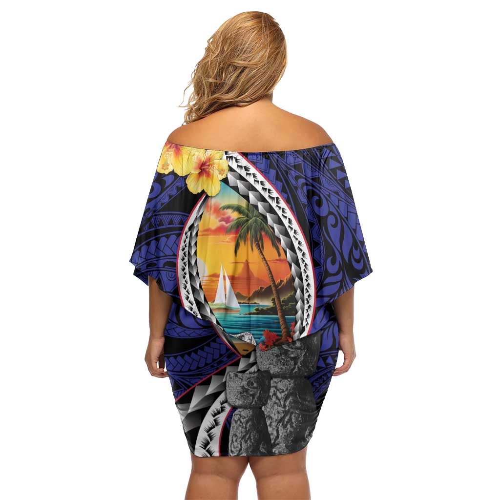 Hafa Adai Guam Seal Latte Stones Artwork Family Matching Off Shoulder Short Dress and Hawaiian Shirt LT9 - Polynesian Pride