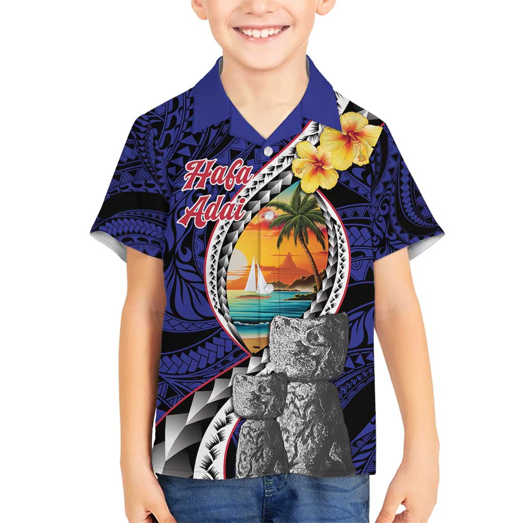 Hafa Adai Guam Seal Latte Stones Artwork Family Matching Off Shoulder Short Dress and Hawaiian Shirt LT9 Son's Shirt Blue - Polynesian Pride