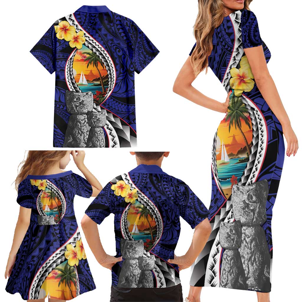 Hafa Adai Guam Seal Latte Stones Artwork Family Matching Short Sleeve Bodycon Dress and Hawaiian Shirt LT9 - Polynesian Pride