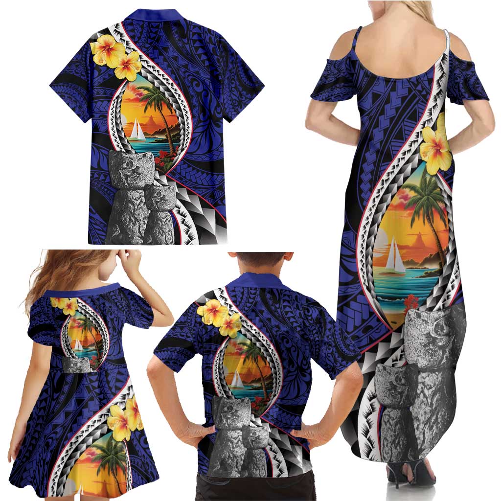 Hafa Adai Guam Seal Latte Stones Artwork Family Matching Summer Maxi Dress and Hawaiian Shirt LT9 - Polynesian Pride