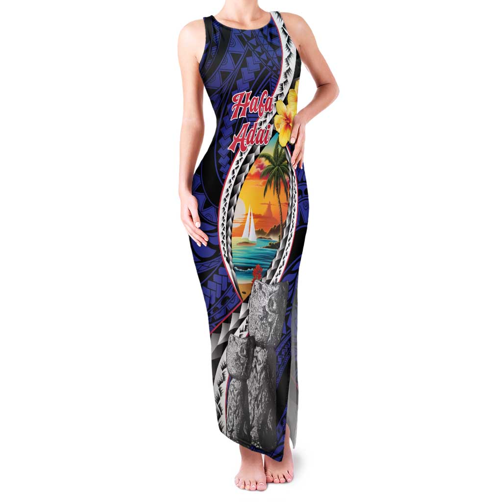 Hafa Adai Guam Seal Latte Stones Artwork Family Matching Tank Maxi Dress and Hawaiian Shirt LT9 Mom's Dress Blue - Polynesian Pride