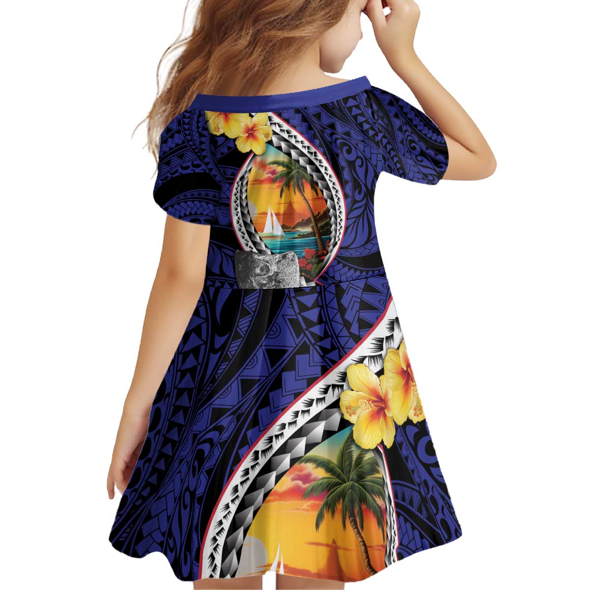 Hafa Adai Guam Seal Latte Stones Artwork Kid Short Sleeve Dress