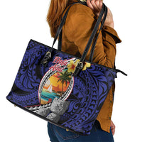 Hafa Adai Guam Seal Latte Stones Artwork Leather Tote Bag LT9 - Polynesian Pride
