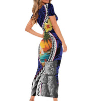 Hafa Adai Guam Seal Latte Stones Artwork Short Sleeve Bodycon Dress LT9 - Polynesian Pride