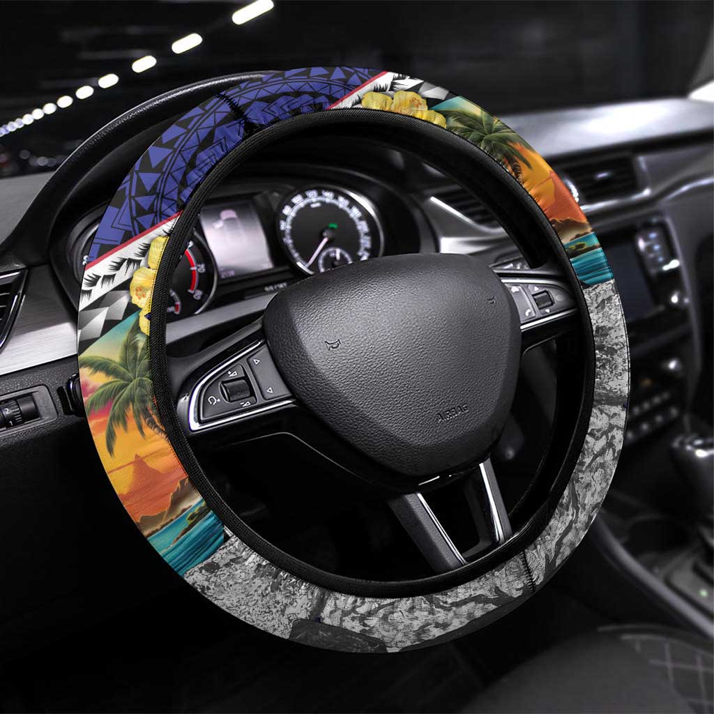 Hafa Adai Guam Seal Latte Stones Artwork Steering Wheel Cover LT9 Universal Fit Blue - Polynesian Pride