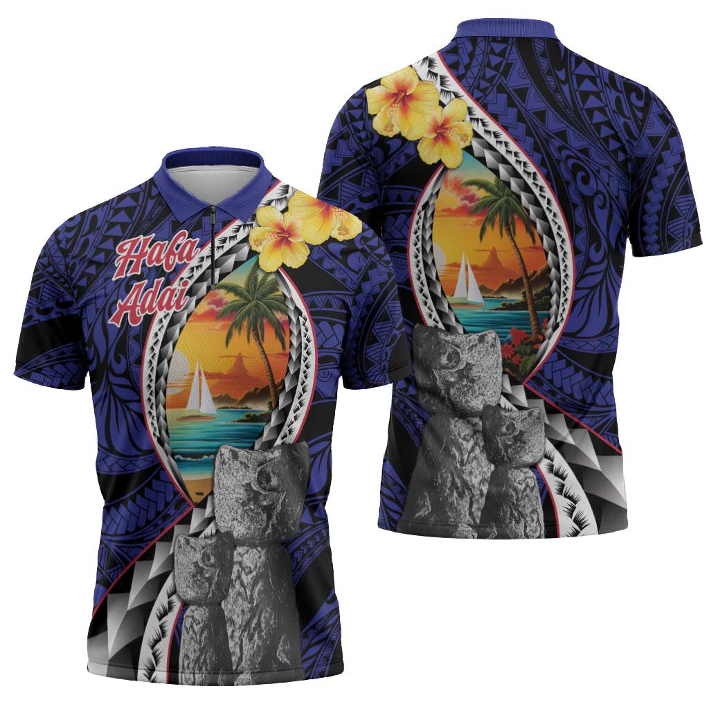 Hafa Adai Guam Seal Latte Stones Artwork Zipper Polo Shirt - Polynesian Pride