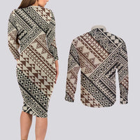 Niho Taniwha Kowhaiwhai Couples Matching Long Sleeve Bodycon Dress and Long Sleeve Button Shirt