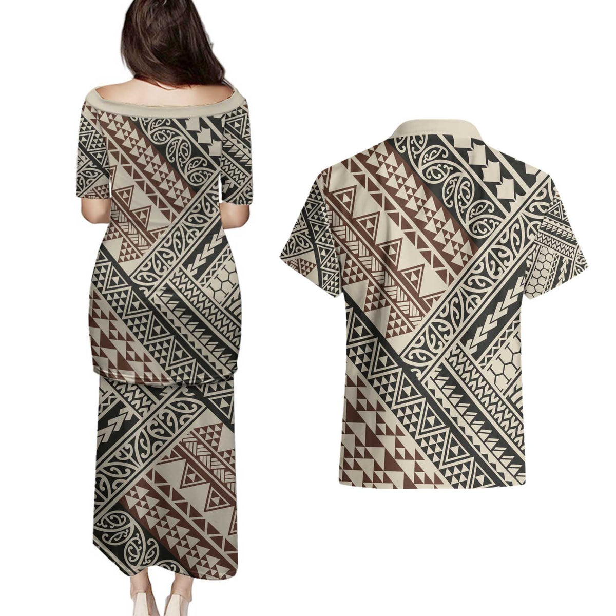Niho Taniwha Kowhaiwhai Couples Matching Puletasi and Hawaiian Shirt LT9 - Polynesian Pride