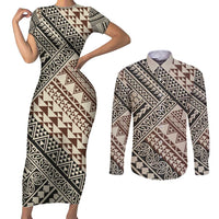 Niho Taniwha Kowhaiwhai Couples Matching Short Sleeve Bodycon Dress and Long Sleeve Button Shirt