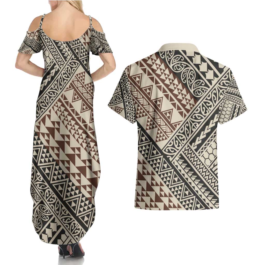 Niho Taniwha Kowhaiwhai Couples Matching Summer Maxi Dress and Hawaiian Shirt