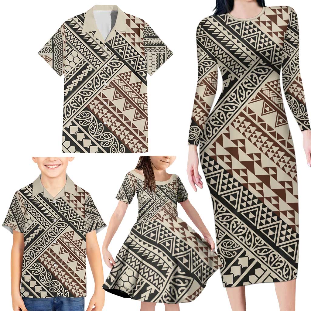 Niho Taniwha Kowhaiwhai Family Matching Long Sleeve Bodycon Dress and Hawaiian Shirt LT9 - Polynesian Pride