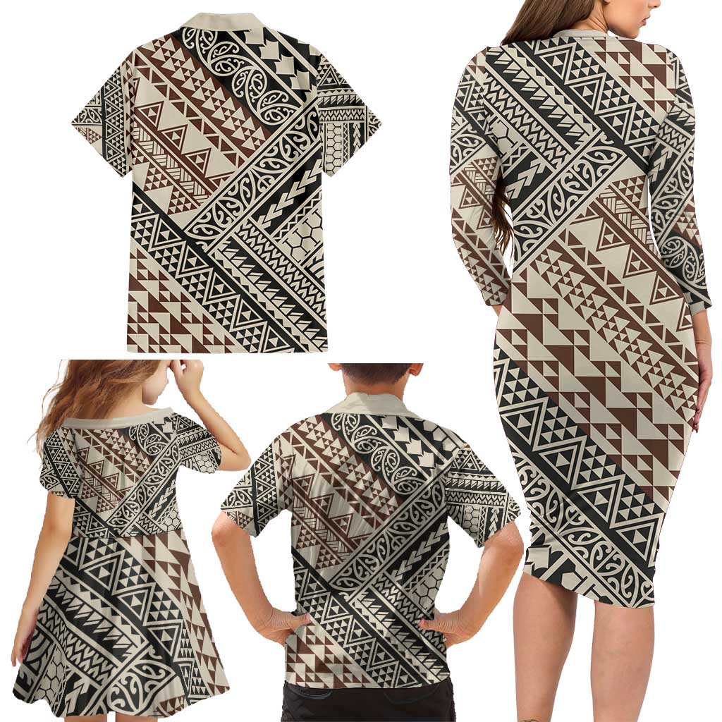 Niho Taniwha Kowhaiwhai Family Matching Long Sleeve Bodycon Dress and Hawaiian Shirt LT9 - Polynesian Pride