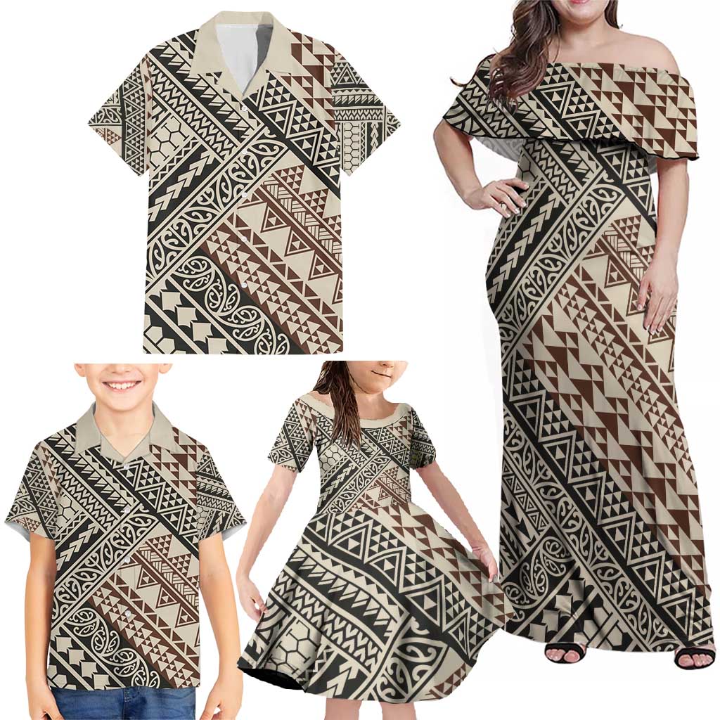 Niho Taniwha Kowhaiwhai Family Matching Off Shoulder Maxi Dress and Hawaiian Shirt LT9 - Polynesian Pride
