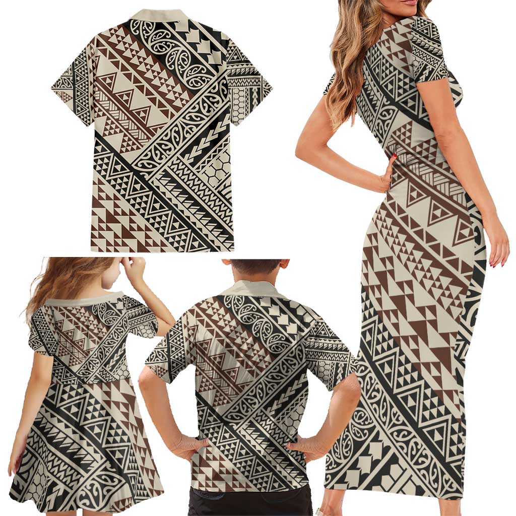 Niho Taniwha Kowhaiwhai Family Matching Short Sleeve Bodycon Dress and Hawaiian Shirt LT9 - Polynesian Pride