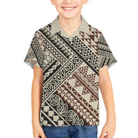 Niho Taniwha Kowhaiwhai Family Matching Summer Maxi Dress and Hawaiian Shirt LT9 Son's Shirt Beige - Polynesian Pride
