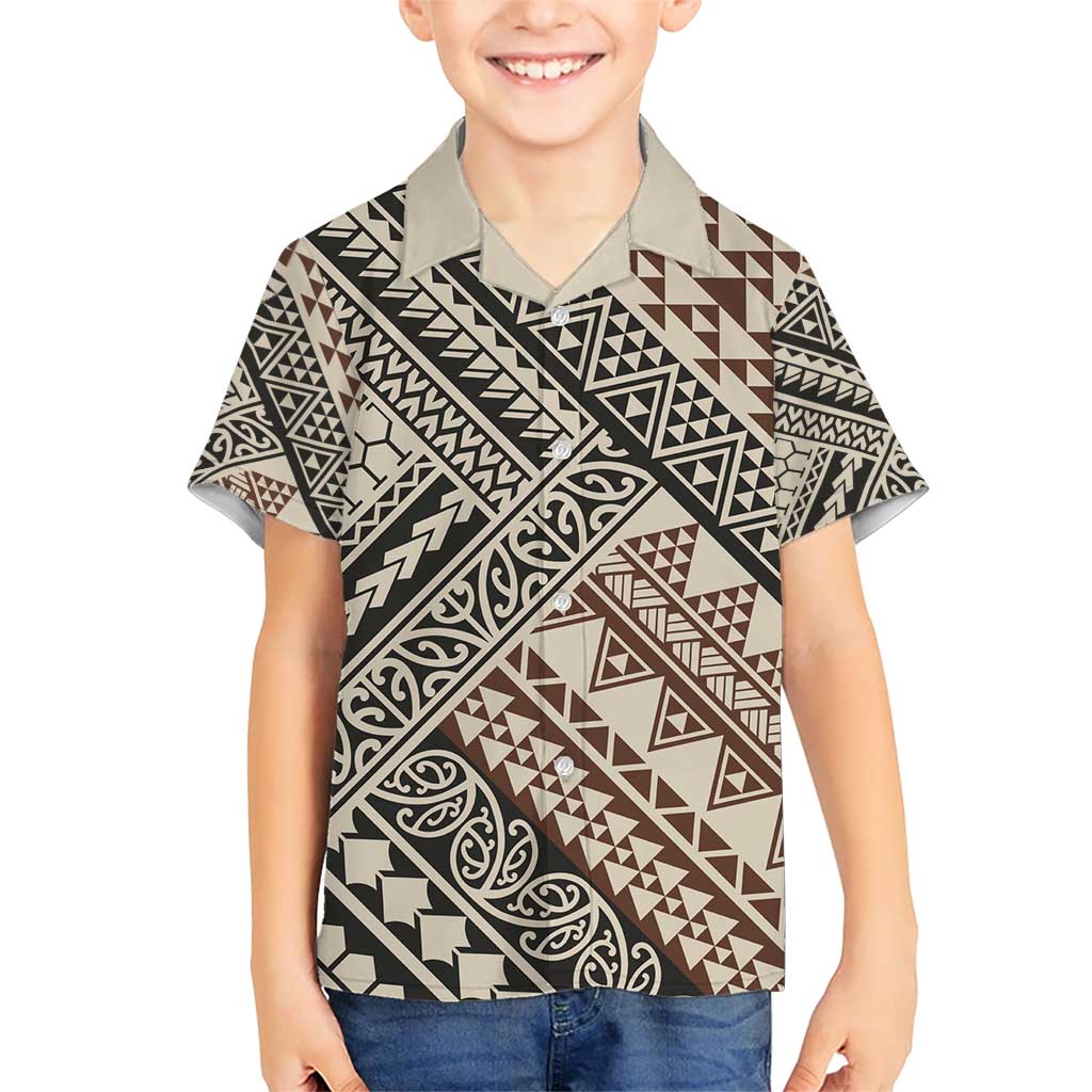 Niho Taniwha Kowhaiwhai Kid Hawaiian Shirt LT9 Kid Beige - Polynesian Pride