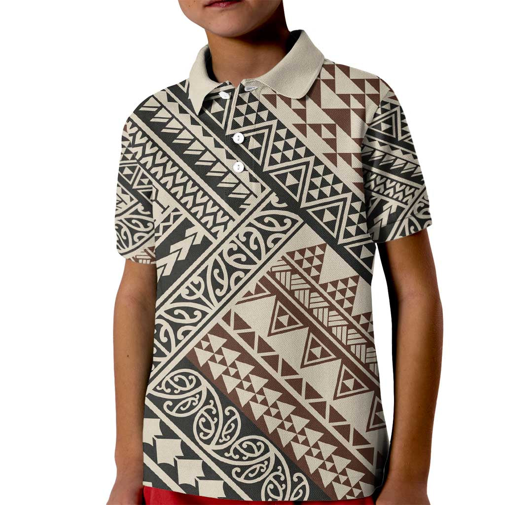 Niho Taniwha Kowhaiwhai Kid Polo Shirt LT9 Kid Beige - Polynesian Pride